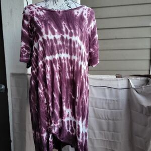Time and Tru Purple and White Tie-Dye Tunic Top